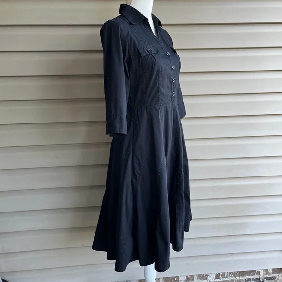 •Banana Republic• Black Poplin Flared Shirtdress - Size 4 - Picture 5 of 11